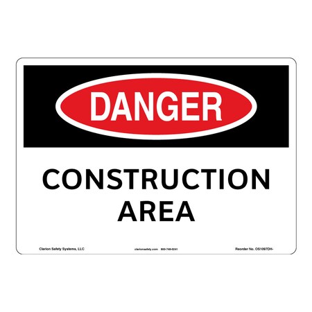 OSHA Compliant Danger/Construction Area Safety Signs Indoor/Outdoor Flexible Polyester (ZA) 12x18